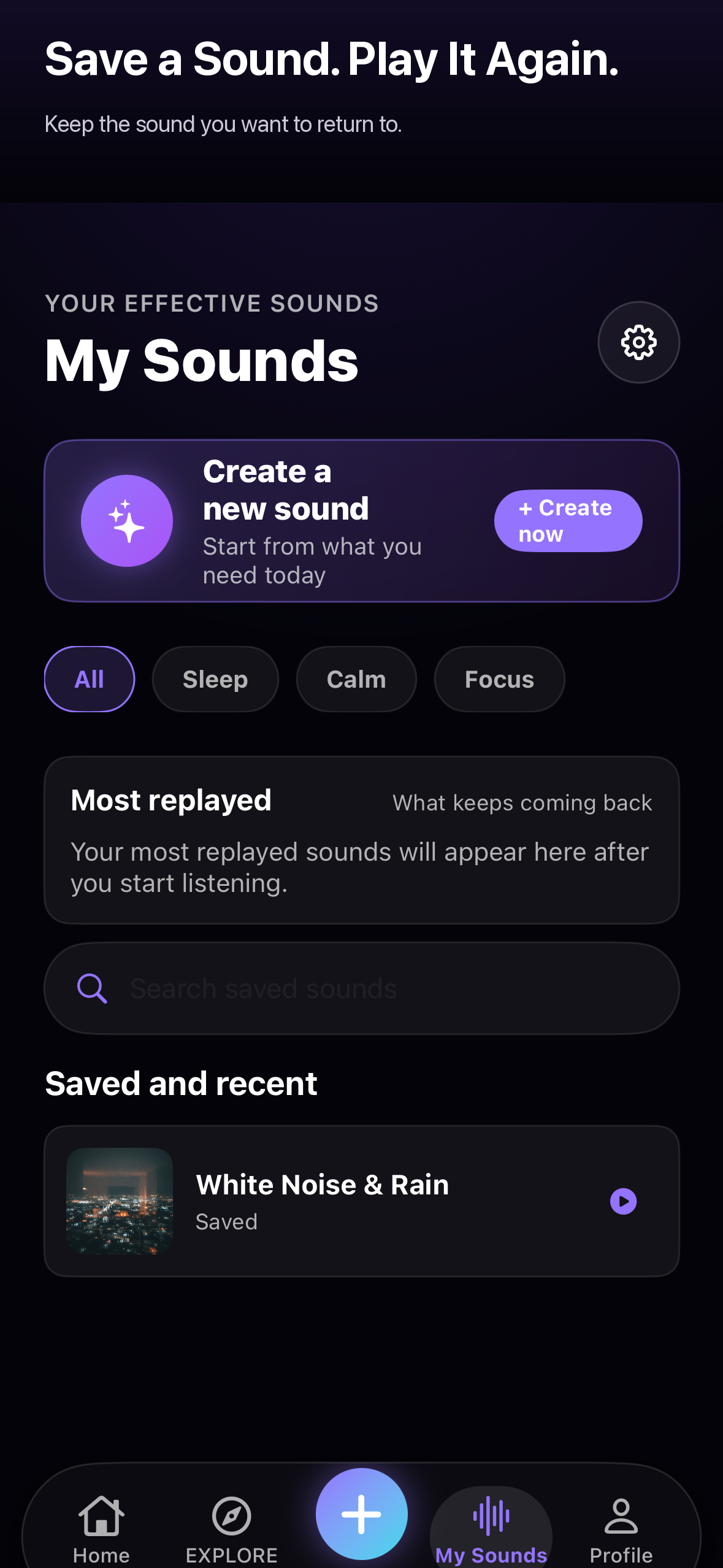 MixStil My Sounds screen showing a saved sound available to play again